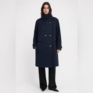 VINTAGE - Vernissage Pure Wool Navy Double Breasted Coat | Structured Shoulders